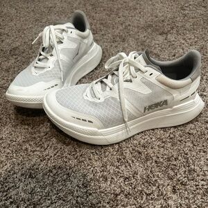 HOKA Women's White and Light Gray Athletic Running Shoes